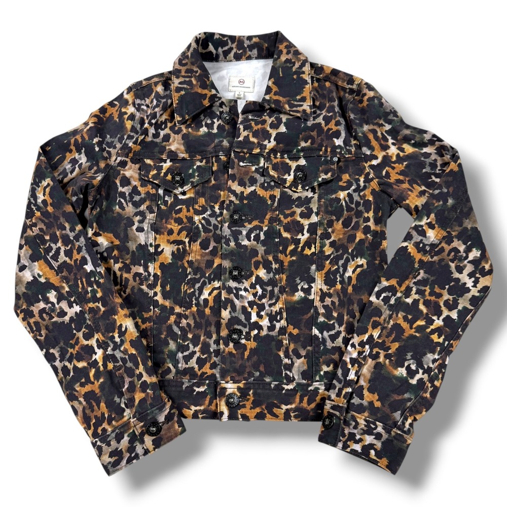 AG Adriano Goldschmied‎ Leopard Print Denim Trucker Jacket Womens Small Brown S